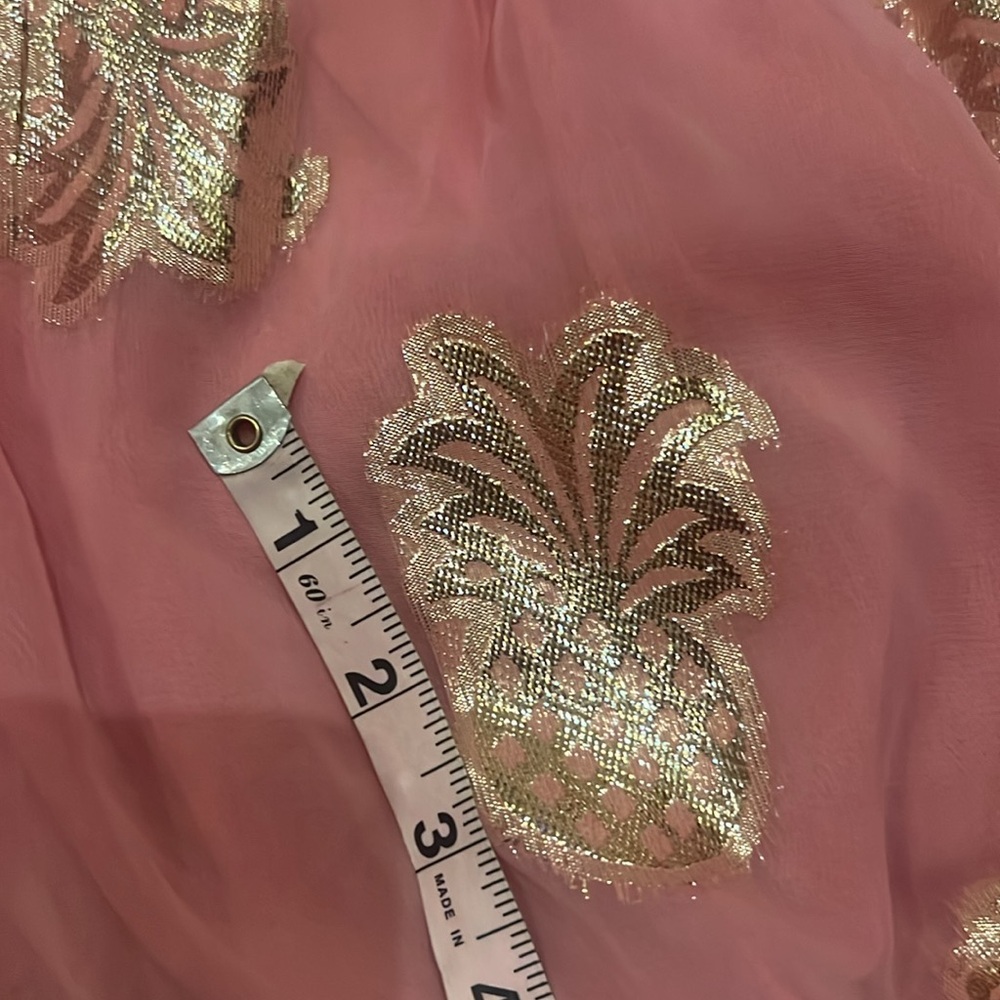 Simply Southern pink gauzy tiered short dress foiled tinsel gold pineapples XXL - Picture 8 of 13
